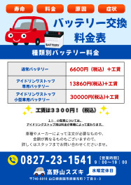 バッテリー交換料金表